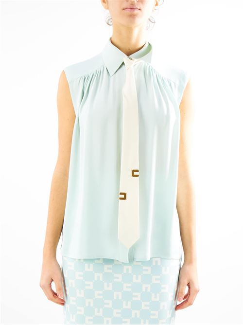 Camicia svasata in georgette di viscosa con cravatta lettering Elisabetta Franchi ELISABETTA FRANCHI | Camicia | CA03941E2BV9